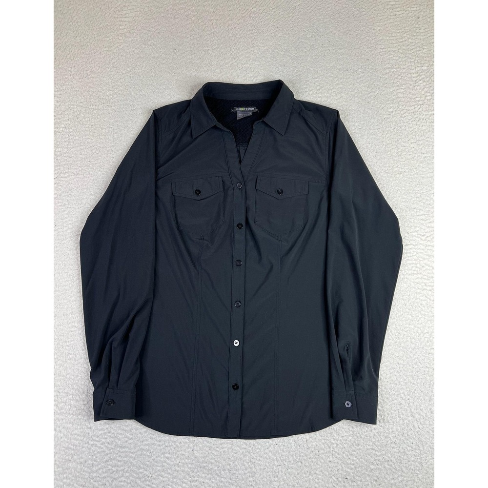 ExOfficio Shirt Womens Small Black Stretch Long Sleeve Button Up Travel Outdoor